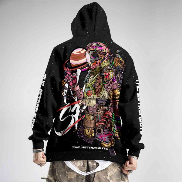 

men's astronaut print hoodie, fashion casual wear, harajuku, Black