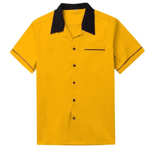

fashion shirt bowling men's cotton yellow casual short sleeve, White;black