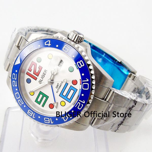 

fashional mechanical men's watch gmt function 40mm sier color case date window ceramic bezel mental tape, Slivery;brown