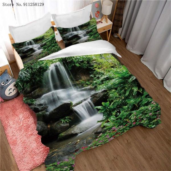 

bedding sets 2/3 pieces landscape scenery set waterfall mountain duvet cover beautiful forest bed quilt home
