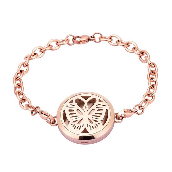 

chains ijl3001 hollow butterfly stainless steel keepsake bracelet essential oils diffuser perfume 12 pads, Silver