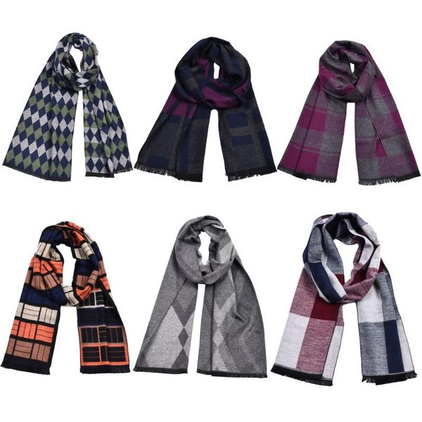 

scarves 2 pcs fashion men cashmere-like warm long wraps scarf autumn winter england classic plaid stripe pashmina, Blue;gray