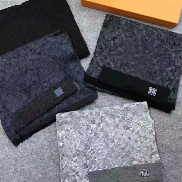 

designer scarf hat set mens womens winter warm beanie and scarves sets 9 colors optional exquisite gift box, Blue;gray
