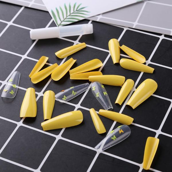 

false nails 24pcs matte nail tips full cover manicure art decoration tools artificial detachable fake beauty decor, Red;gold