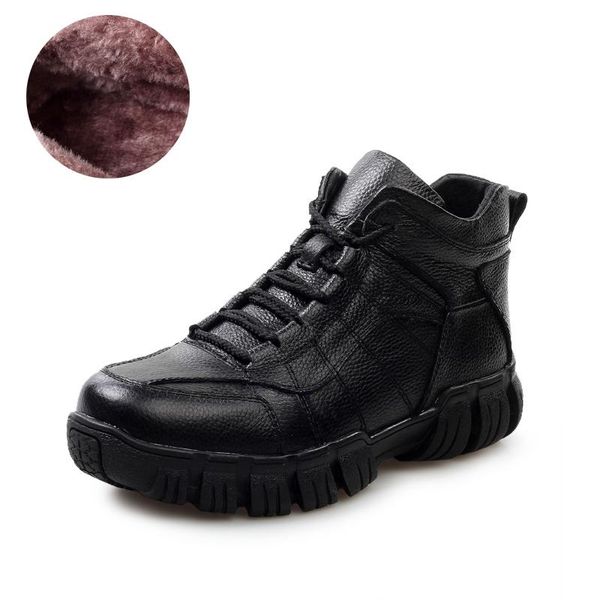 

boots leather men ankle winter high snow keep warm flats shoes 2021, Black