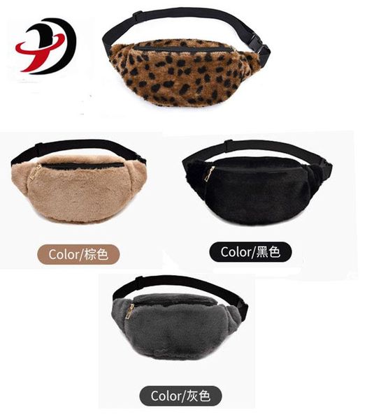 

waist bags plush women's fanny pack female belt bag black geometric packs chest phone pouch shoulder