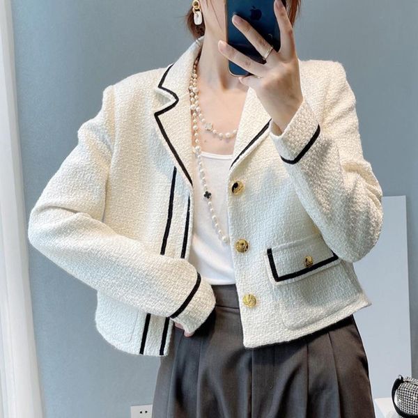 

women's jackets fall winter coat tweed short all-match metal buckle temperament jacket women, Black;brown