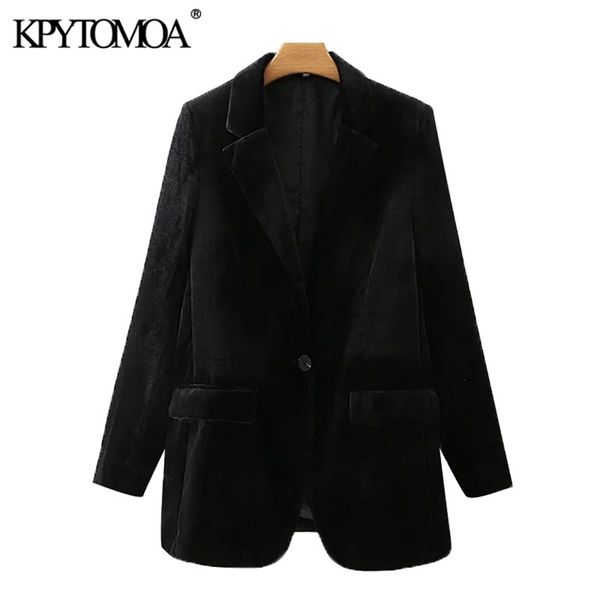 

women fashion office wear velvet blazers coat vintage long sleeve pockets female outerwear chic 210421, White;black