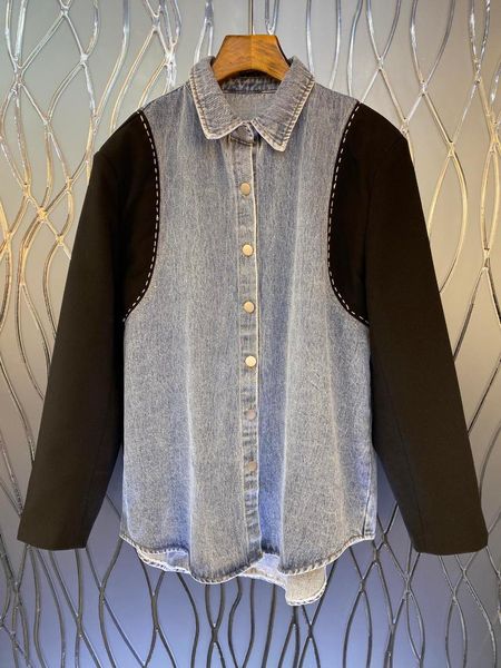 

women's jackets the 2021 splicing cowboy loose coat lapels 1016, Black;brown