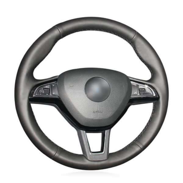 

diy custom black artificial leather steering wheel cover for skoda octavia fabia 2016-2017 rapid spaceback superb