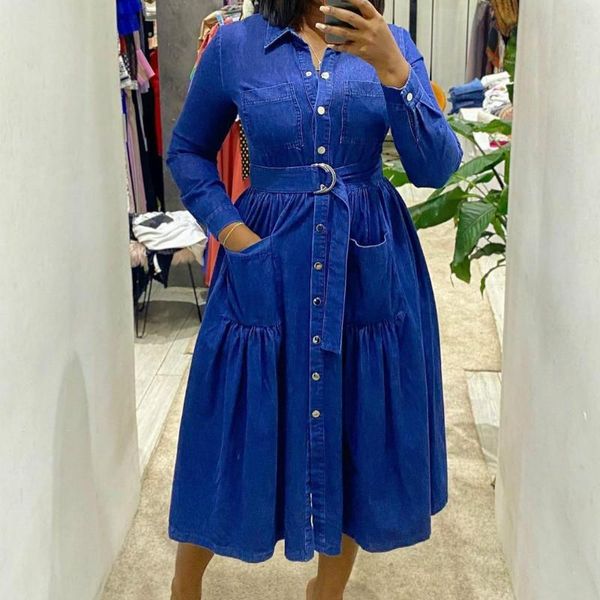 

summer fashion style african women long sleeve jeans dress dresses for clothes european clothing ethnic, Red