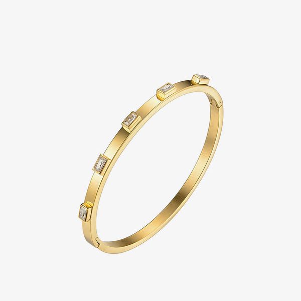 

enfashion zirconia crystal cuff bracelet manchette gold color stainless steel bangle bracelet for women bracelets bangles 172002 q0720, Black
