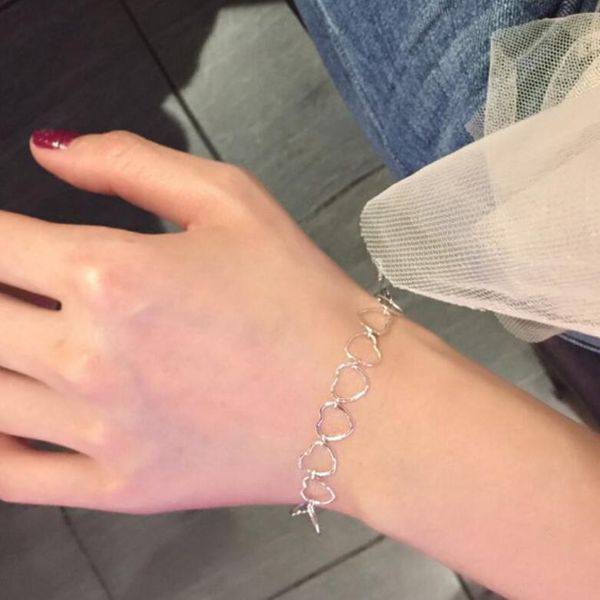 

jewelry s925 sterling silver bracelets heart with heart hollow out bracelets for women simple fashion, Black