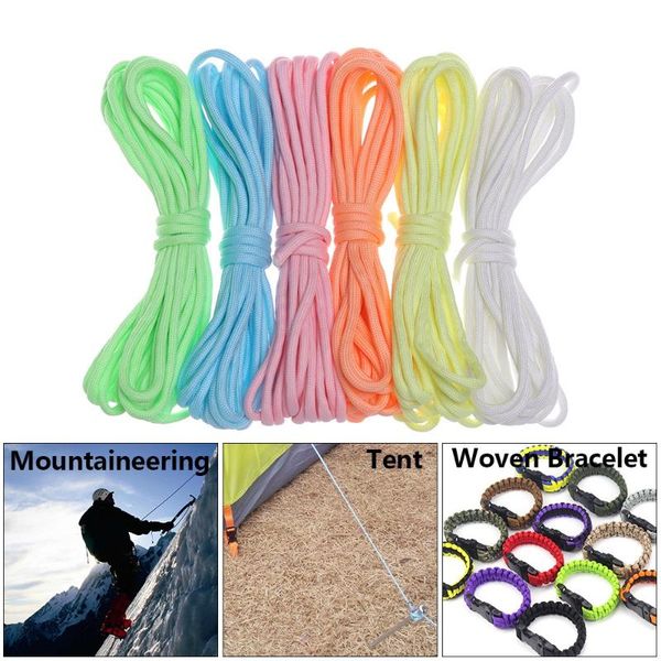 

outdoor gadgets 25/50/100ft meters survival paracord luminous rope camp glow 550lb 9 strands lanyard ropes