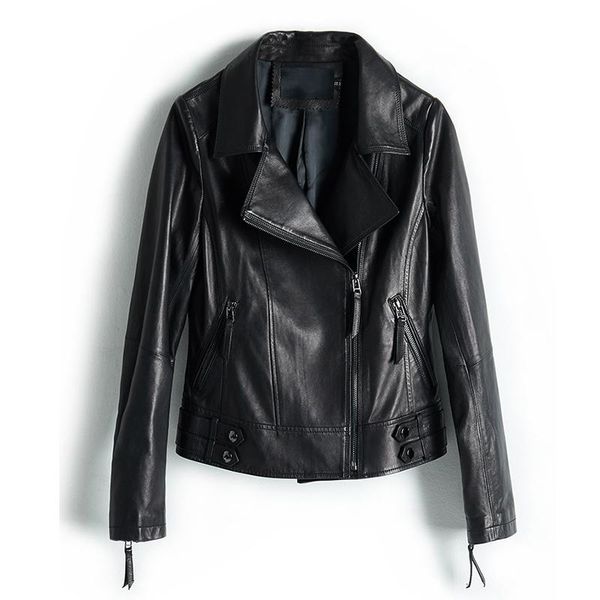 

women's leather & faux real sheepskin jacket women genuine coats famale short fashion outerwear ladies chaqueta de cuero mujer sqq99, Black