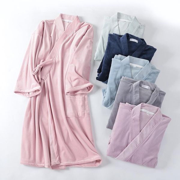 

women's sleepwear thick pigiami di coppia autumn/winter coral velvet thickened japanese robe men comfy keep warm women vestaglie calde, Black;red