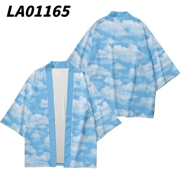 

ethnic clothing japanese loose kimono haori yukata cosplay summer men's casual blue cloud print oversized 6xl, Red