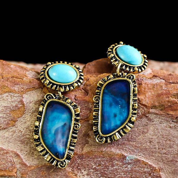 

dangle & chandelier vintage deep sea geometry blue stone earrings for women tribal gold metal brincos z3d393, Silver