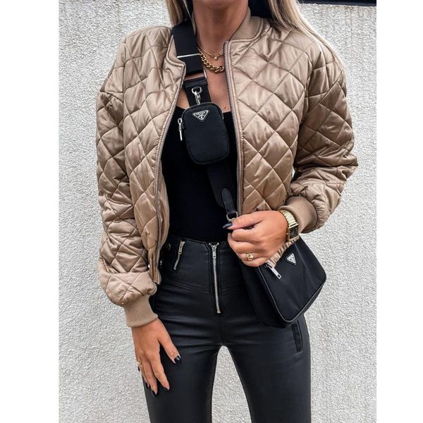 

women's jackets nshypoi 2021 autumn and winter pure color long-sleeved short zipper jacket cotton coat clothes women, Black;brown