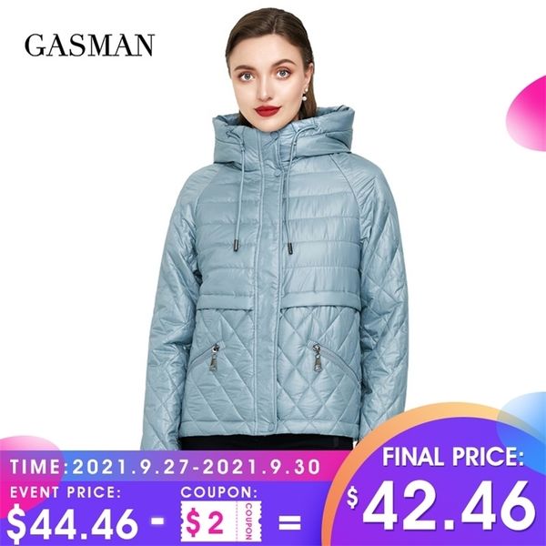 

gasman spring cotton solid short puffer jacket for women zipper down parka women autumn clothes hooded jacket coat 210925, Black