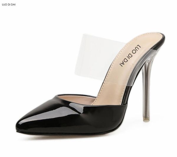 

women pvc pumps party shoes slip on clear heel point toe high heels wedding runway nude thin dress, Black
