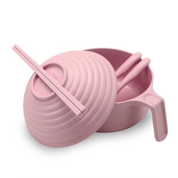 

bowl set instant noodle degradable wheat straw cutlery with lid handle children home kitchen for soup rice unbreakable student dinnerware se