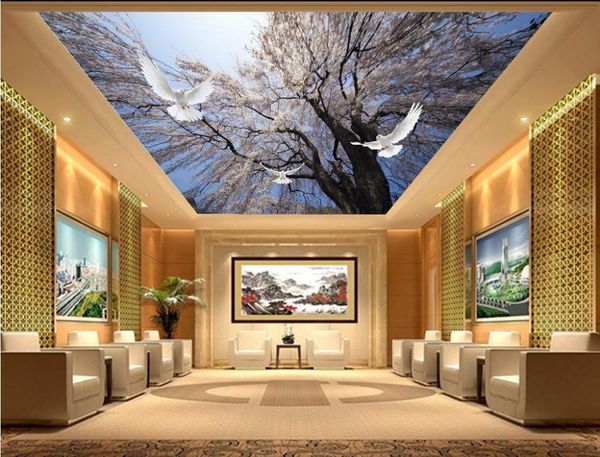 

wallpapers custom 3d po wall paper beautiful tree pigeon ceiling wallpaper living room home decoration