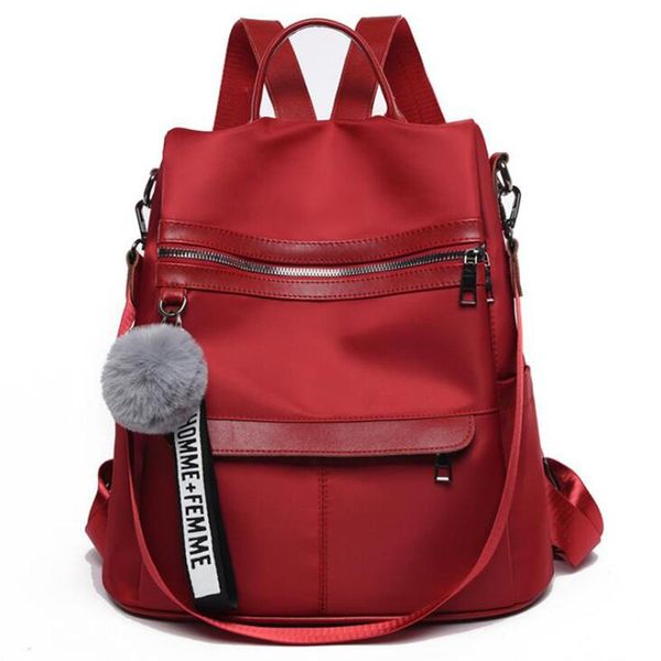 

quality backpack waterproof anti-theft oxford cloth simple college wind bag youth girl gift hair ball pendant