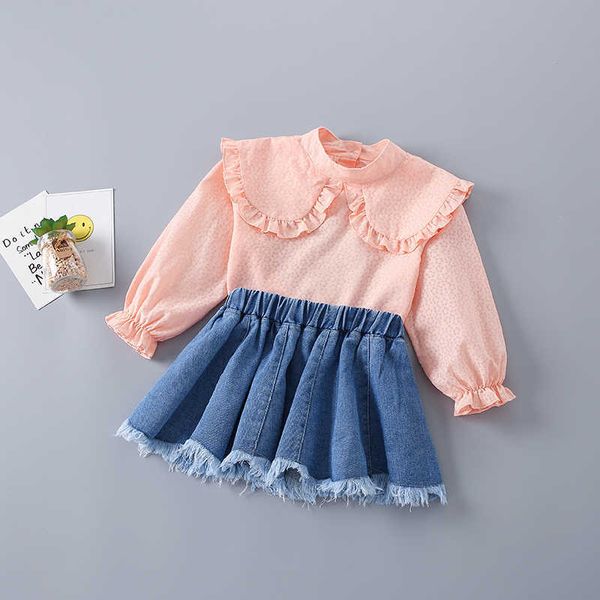 2-7 Jahre Hohe Qualität Frühling Mädchen Kleidung Set Mode Lässig Nettes Hemd + Denim Rock Kind Kinder Mädchen 210615