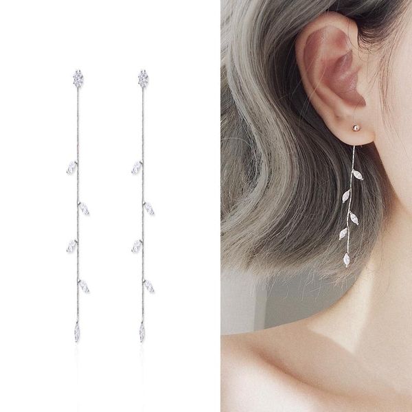 

dangle & chandelier s925 earrings for teen girls unique tassels korean fashion aesthetic studs leaf hanging earring drop minimalist long, Silver