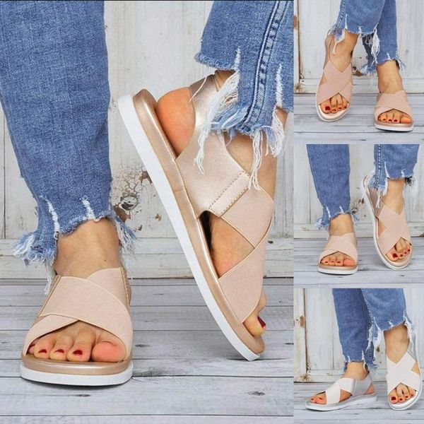 

sandals women comfy slip on elastic textile splicing casual beach shoes for woman classics non-slip lightweight, Black