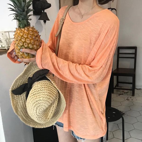 

women's t-shirt women summer chic t-shirts korean simple o neck long sleeve solid color beach style oversized leisure soft quality tsh, White