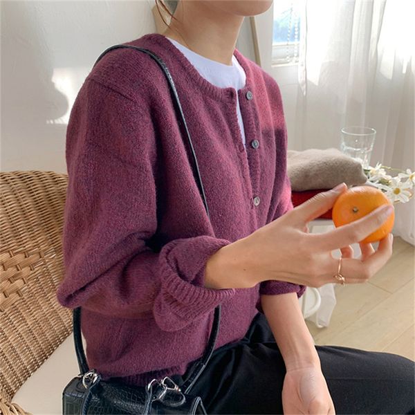 

solid knit sweaters autumn knitwear women ol long sleeve loose short knitted cardigan sweater coat 6 colors 210421, White;black