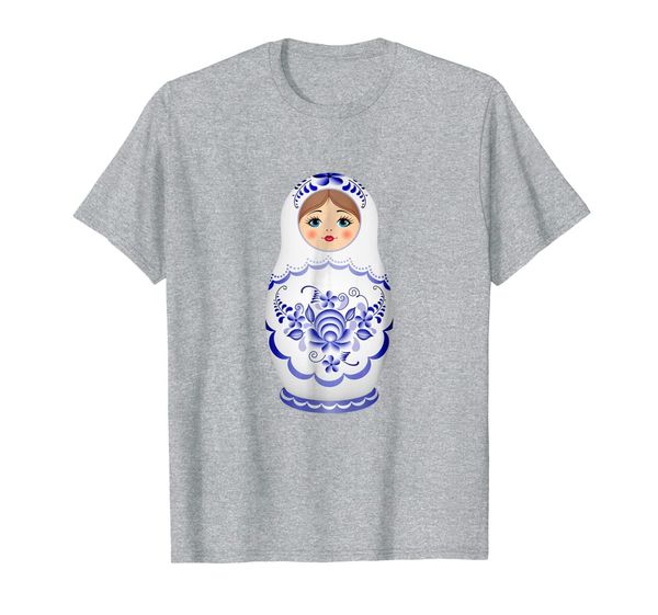 

porcelain white matryoshka russian nesting doll t-shirt, White;black