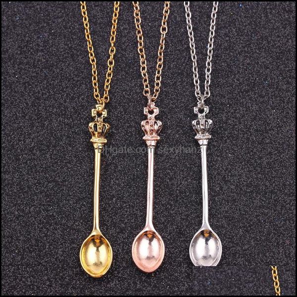 Подвесные ожерелья подвески ювелирные украшения STF, цепь, золото, серель, корона мини -чайник Королевский ожерелье из Алисы, ожерелье Spoon K5743 Drop