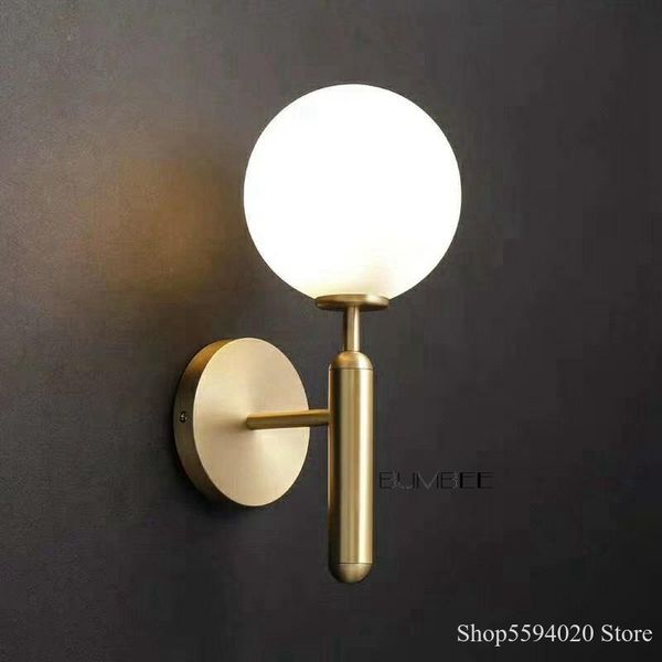 

wall lamp modern gold black glass round ball minimalist bedroom bedside living room corridor model e27