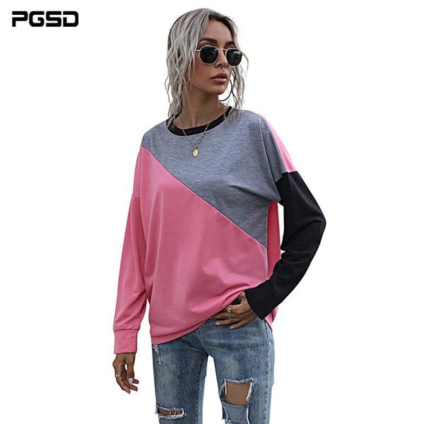

women's hoodies & sweatshirts pgsd autumn winter casual fashion clothing women long sleeve o-neck black grey pink patchwork female pull
