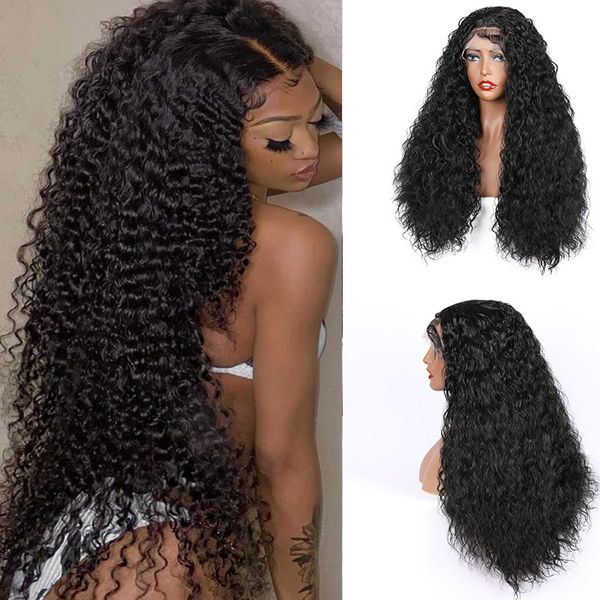 

costume accessories synthetic lace front wig natural hairline afro kinky curly heat resistant fiber right part wig for black women with baby, Silver
