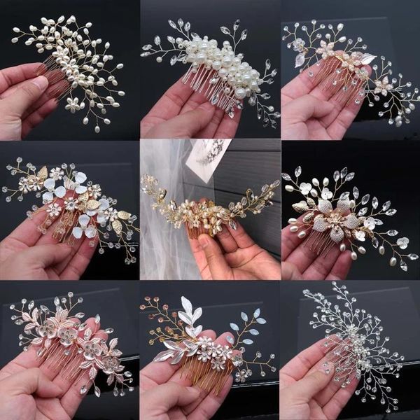 

hair clips & barrettes handmade alloy pearl beads barrette women crystal rhinestone combs tiara jewelry pin bride wedding accessories sl, Golden;silver