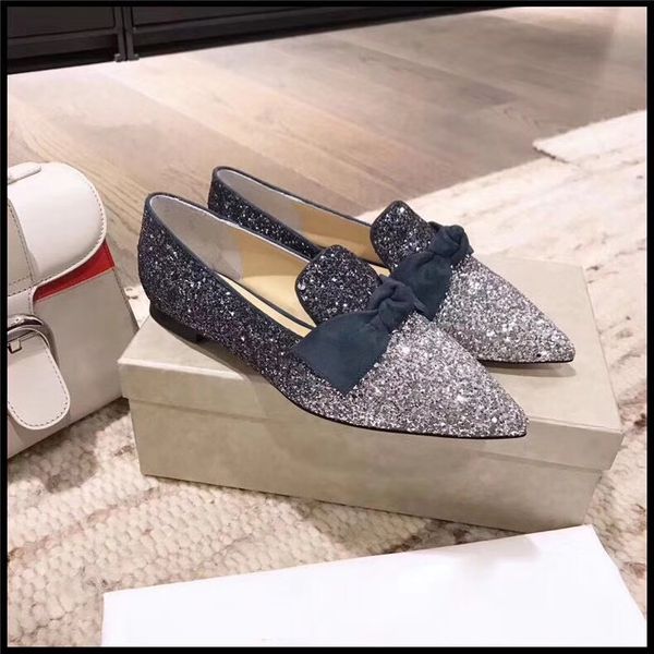 

Shiny gradient elegant flat shoes bow shallow mouth pointed women's shoes super beautiful party women's shoe, See pic 1