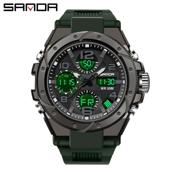 

wristwatches sanda sports military watch dual display time quartz waterproof clock luminous diving wristwatches6008, Slivery;brown