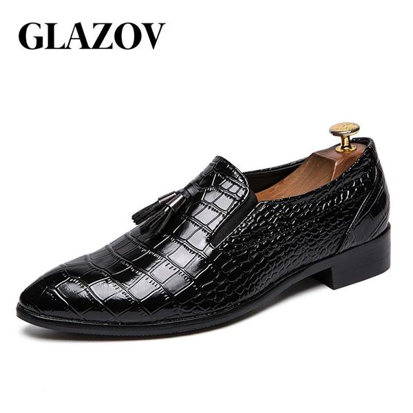 

dress shoes glazov men slip on office wedding pointed toe leather luxury italian style formal party 38-45, Black