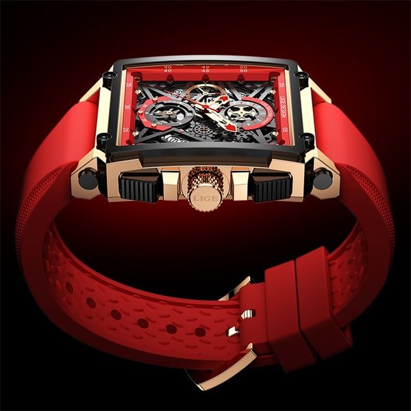 LIGE Top Brand Luxury Mens Orologi Square Digital Sport Orologio da polso al quarzo per uomo Cronometro impermeabile Relogio Masculino 220122