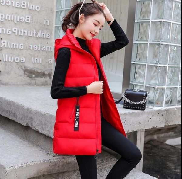 

women's vests est /3xl womens large size warm down waistcoats female winter autumn slim long cotton hooded vest coats j2983, Black;white