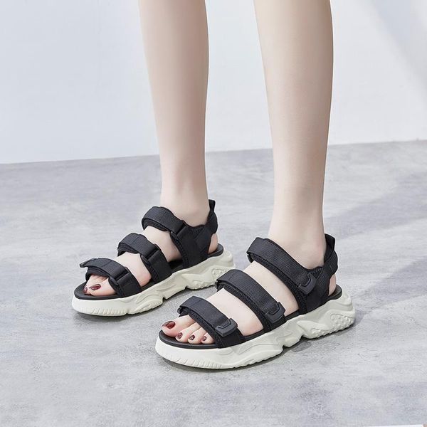 

sandals 2021 women shoes summer platform wedge open toed anti-skid slippers fashion thick heel beach flip flops, Black