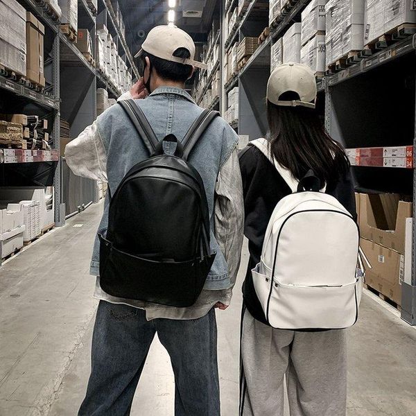 

backpack college style simple and versatile casual boys girls student schoolbags solid color pu large-capacity
