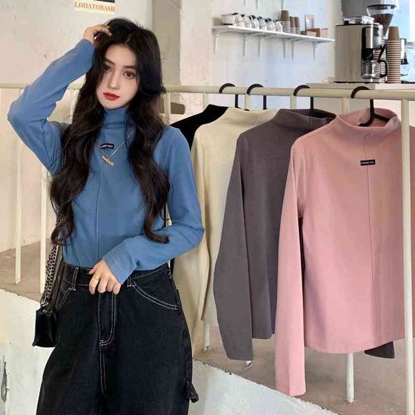 

5colors spring korean style basic women turtleneck warm long sleeve t-shirt womens tees shirt femme (c5007) 210423, White