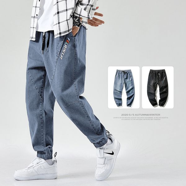 

binding feet loose design style men's ripped jeans comfortable fashion casual personality distress pants street party, Blue