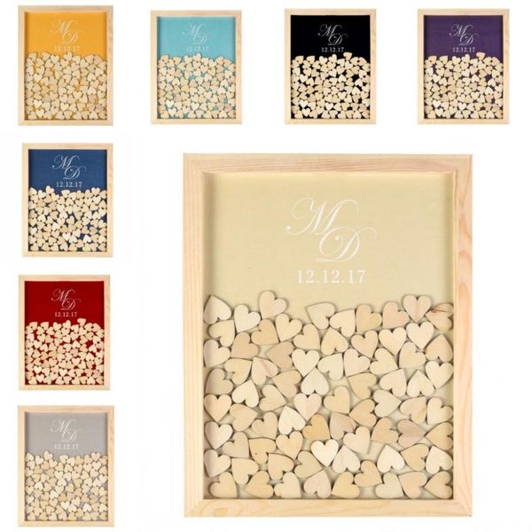 

party decoration engraved personalized rustic wooden drop frame guest book alternative unique 130pcs hearts wedding date gifts decor fav