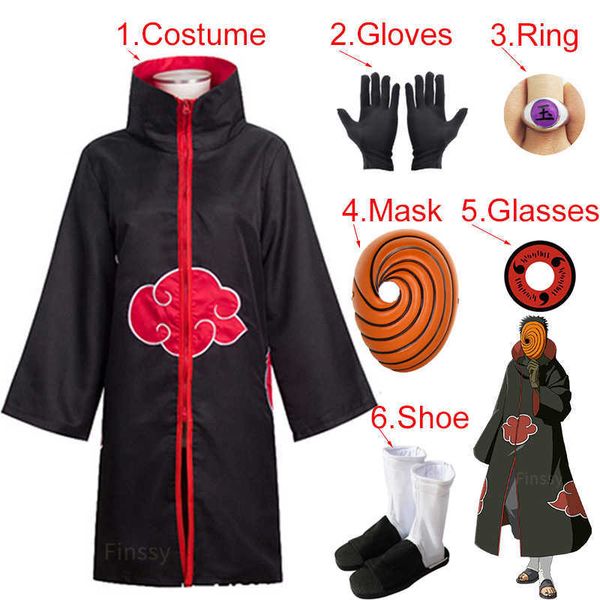 Tobi Cosplay Traje para meninos Obito Mask Carnaval Fato de Halloween para Crianças Adult Adequado para Altura 135cm-185cm Q0910